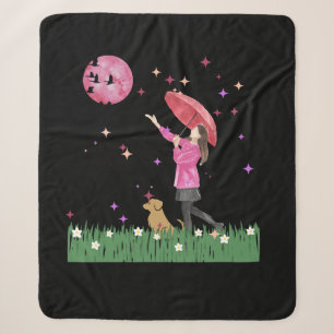 Cobertor Sherpa Magical Pink Moon & Dog Walk Watercolor Sherpa