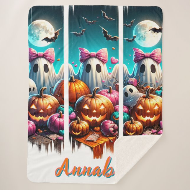 Cobertor Sherpa Mal-iluminado - Fantasmas em Arcos Rosa (Frente)