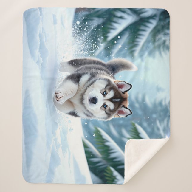 Cobertor Sherpa Malamute Pup in the Snow (Frente)