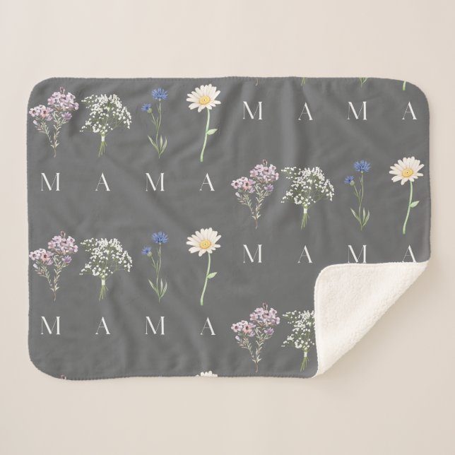 Cobertor Sherpa MAMA Floral Dia das Mães, Presente Suave e Sentime (Frente (Horizontal))