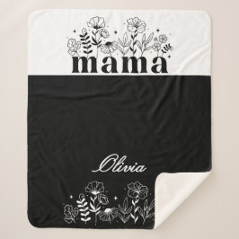 Cobertor Sherpa Mamãe Flor Silvestre Minimalista Preto e Branco Pe