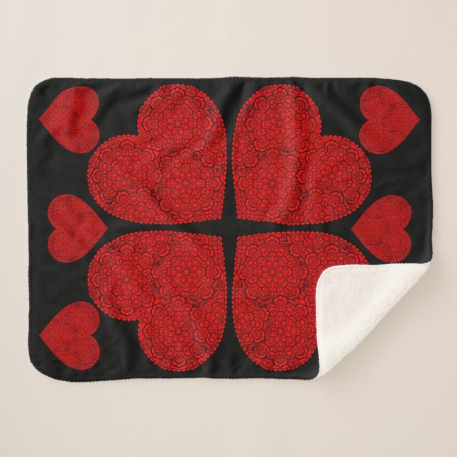 Cobertor Sherpa Mandala do Coração Vermelho   (Frente (Horizontal))