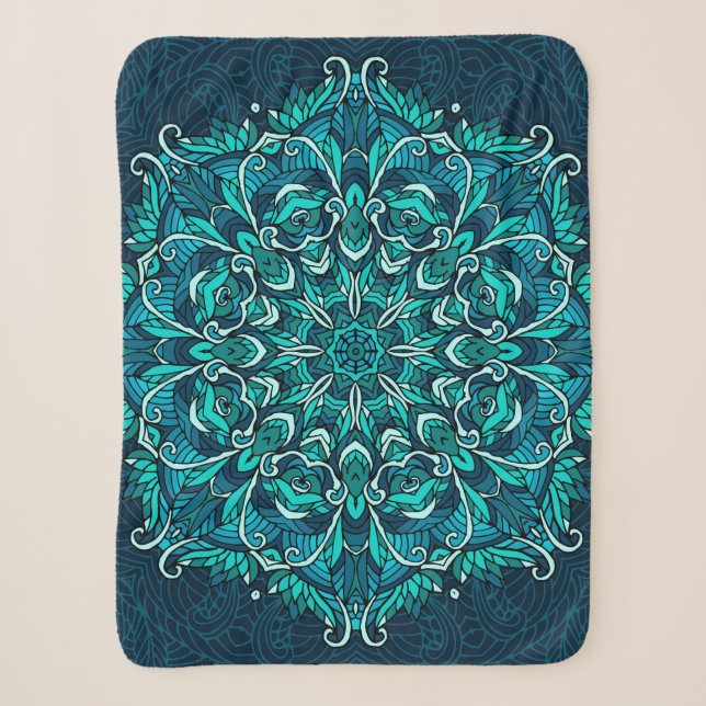 Cobertor Sherpa Mandala étnica azul. Cópia de rasto (Frente)