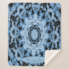 Cobertor Sherpa Mandala Floral Azul e Preto Personalizado