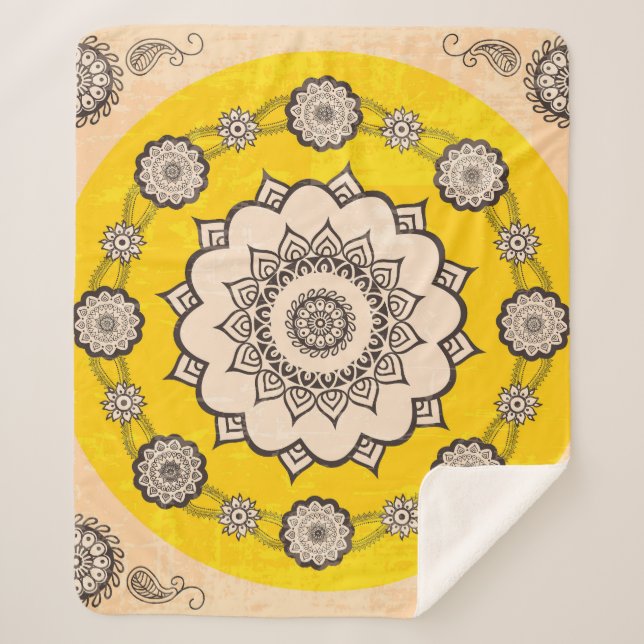 Cobertor Sherpa Mandala Ornamental: Design de Estilo Étnico. (Frente)