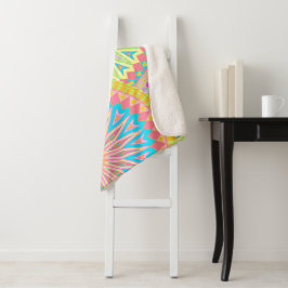 Cobertor Sherpa Mandala Sobreposto Rosa Azul Amarelo Verde-Pálido