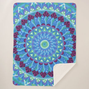 Cobertor Sherpa Mandala Sonhos da Meia-Noite Azul Boho Aconchegant