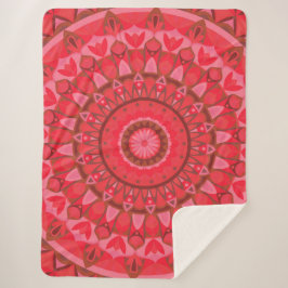 Cobertor Sherpa Mandalá Vermelho Quente Padrão Boho Aconchegante D