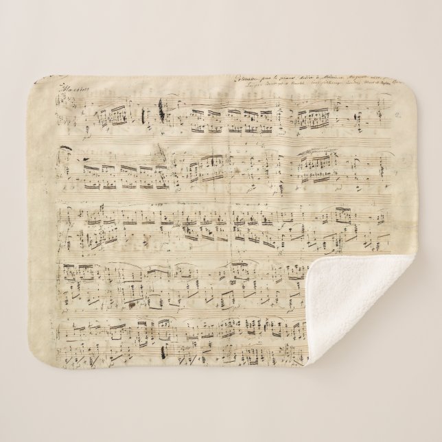 Cobertor Sherpa Manuscrito de Choque Musical em Folha Antiga (Frente (Horizontal))