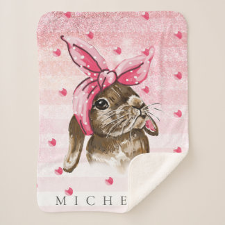 Cobertor Sherpa Mão de Bunny pintou brilho personalizado