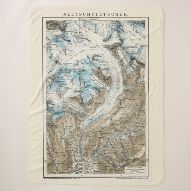 Cobertor Sherpa Mapa antigo da geleira Aletsch (Frente)