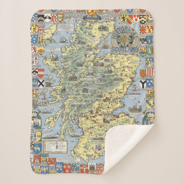 Cobertor Sherpa Mapa de Scotland histórico (Frente)