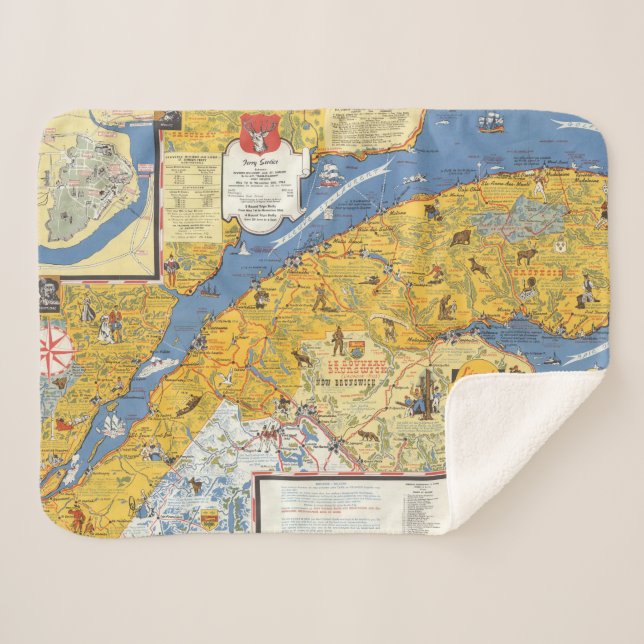 Cobertor Sherpa Mapa de Vacanes, Quebeque, Gaspesie (Canadá) (Frente (Horizontal))