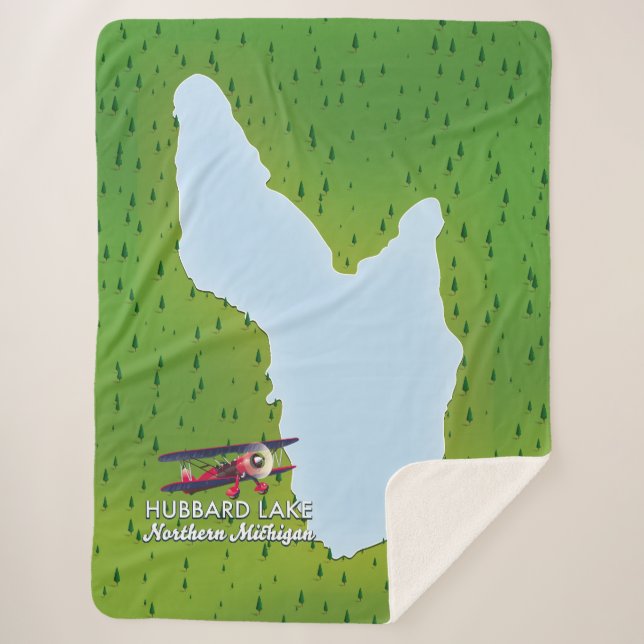 Cobertor Sherpa Mapa do lago Hubbard Norte Michigan (Frente)