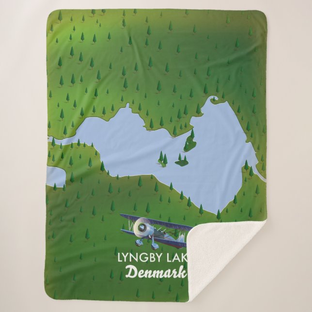 Cobertor Sherpa Mapa do Lago Lyngby Dinamarca (Frente)