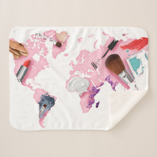 Cobertor Sherpa Mapa do mundo Pastel de Comestics