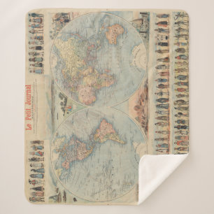 Cobertor Sherpa Mapa do Mundo Vintage