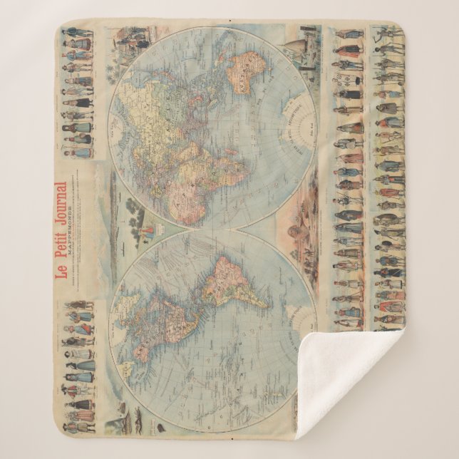 Cobertor Sherpa Mapa do Mundo Vintage (Frente)
