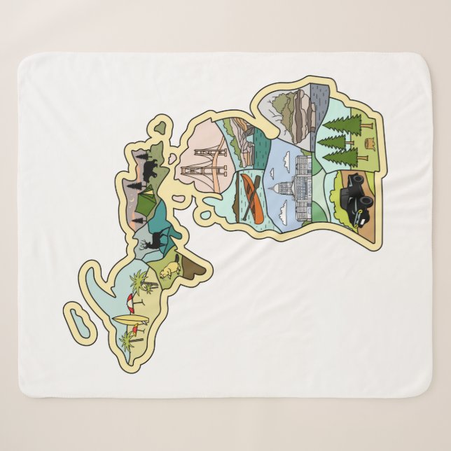 Cobertor Sherpa Mapa Ilustrado do Estado do Lago excelente Michiga (Frente (Horizontal))