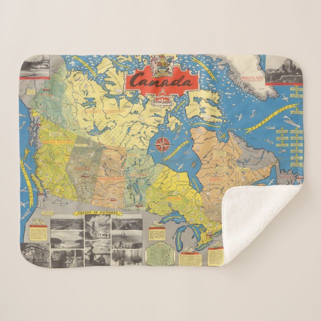 Cobertor Sherpa Mapa pictórico de Canadá - marcos (Frente (Horizontal))
