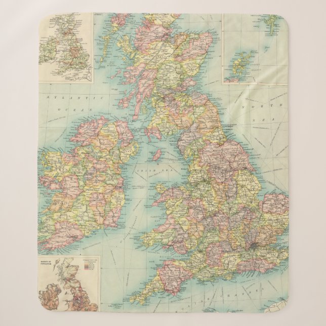 Cobertor Sherpa Mapa político das ilhas britânicas (Frente)