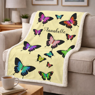 Cobertor Sherpa Maravilhosas Borboletas Vivas com Nome Personalize