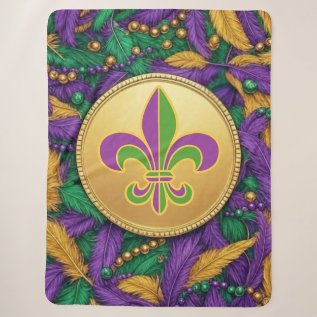 Cobertor Sherpa Mardi Gras Fleur de lis (Frente)