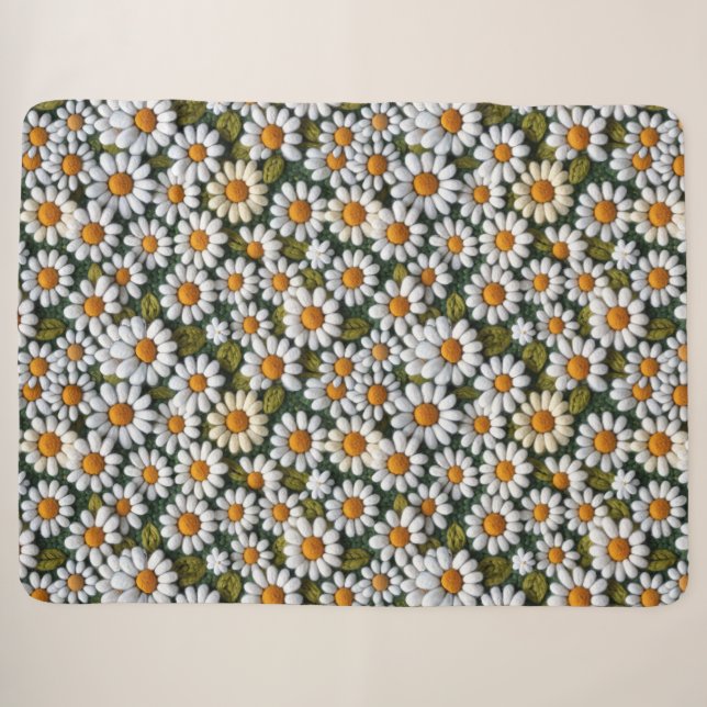 Cobertor Sherpa Margaridas Brancas de Crochê Flores Silvestres da  (Frente (Horizontal))