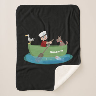 Cobertor Sherpa Marinheiro e cartoon de barco a remos de cãozinho