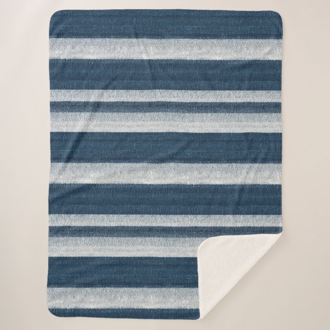 Cobertor Sherpa Marinho Azul Branco Denim Jean Stripe Natal (Frente)