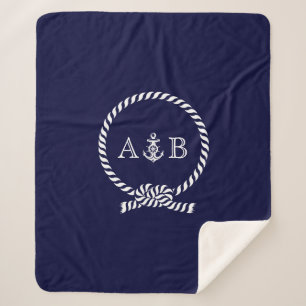 Cobertor Sherpa Marinho Azul Corda e Âncora Monograma