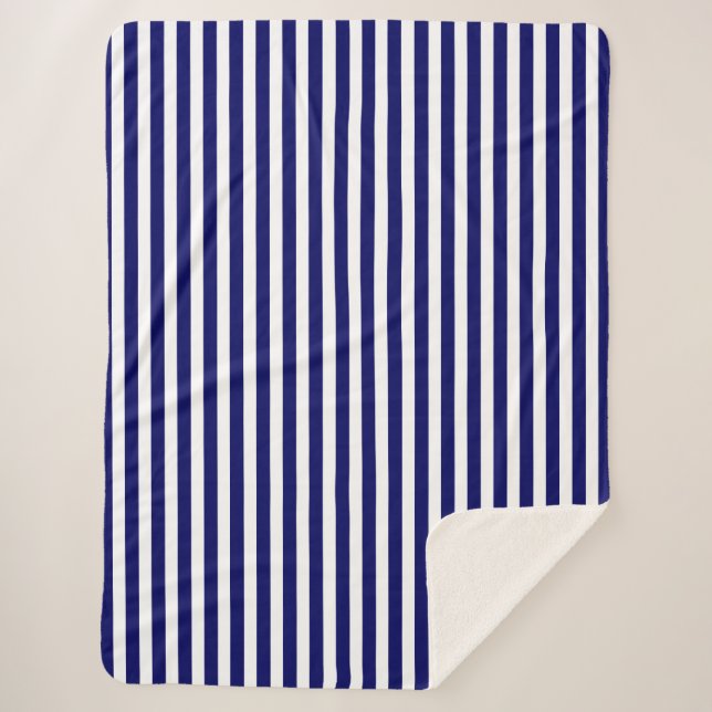 Cobertor Sherpa Marinho azul e faixas brancas de doces (Frente)