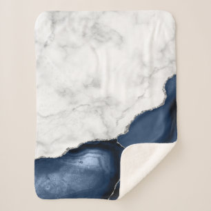 Cobertor Sherpa Marinho Azul- Marble Branco