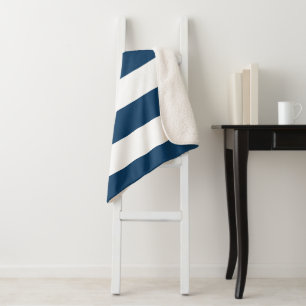 Cobertor Sherpa Marinho Blue Stripes, White Stripes, Padrão Stripe