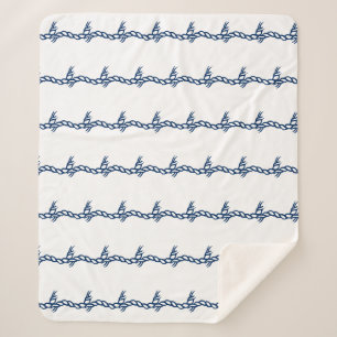 Cobertor Sherpa Marinho Blue White rope waves náuticas padrão Sh