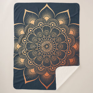 Cobertor Sherpa Marinho Boêmia Blue Peach Mandala