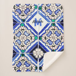 Cobertor Sherpa Marinho de Azulejos de Padrão Espanhol Azulejo Mon