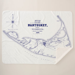 Cobertor Sherpa Marinho de Mapa de Vintagem do MÃE da Ilha Nantuck