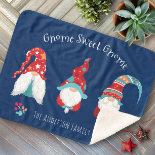 Cobertor Sherpa Marinho Elf de Feriado Moderno Gnome Sweet Gnome C