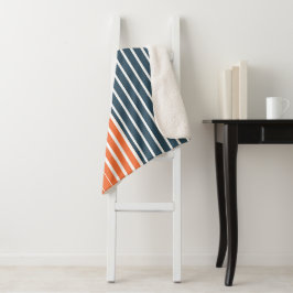 Cobertor Sherpa Marinho Náutico Blue Orange Stripes