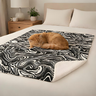 Cobertor Sherpa Mármore Líquido abstrato Preto e Branco