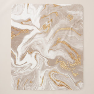 Cobertor Sherpa Mármore líquido bege, arte da linha de ouro.