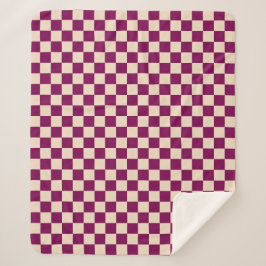 Cobertor Sherpa Maroon and beige checkerboard pattern