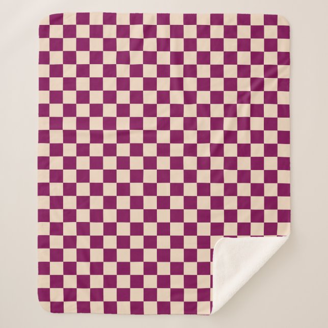 Cobertor Sherpa Maroon and beige checkerboard pattern (Frente)
