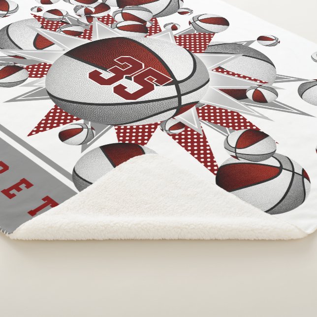 Cobertor Sherpa maroon cinza esportes decoração garotas basketball (3/4)