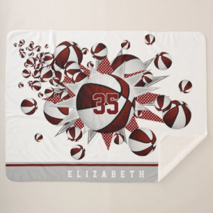 Cobertor Sherpa maroon White Girl sala esportes basketball estrela