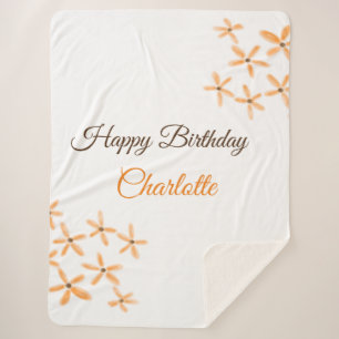 Cobertor Sherpa Marrom-alaranjado feliz aniversário adicione nome