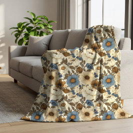 Cobertor Sherpa Marrom Azul Floral Boêmio Azul Pó Cozy Blanke