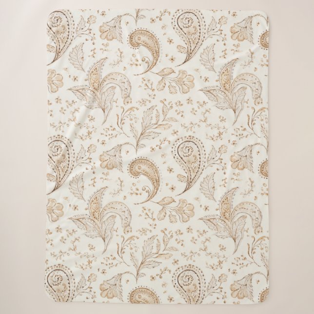 Cobertor Sherpa Marrom Creme Boho Boêmio (Frente)