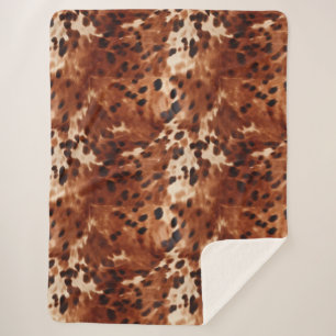 Cobertor Sherpa Marrom Preto Creme Falso Couro de Vaca